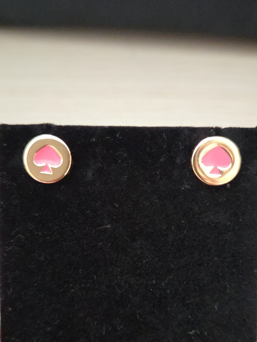 kate spade Gold-Tone Stud Earrings with Pink Spade Logo Center